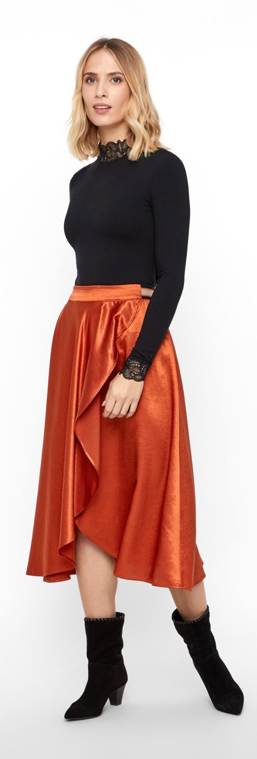 YAS Satin wrap skirt